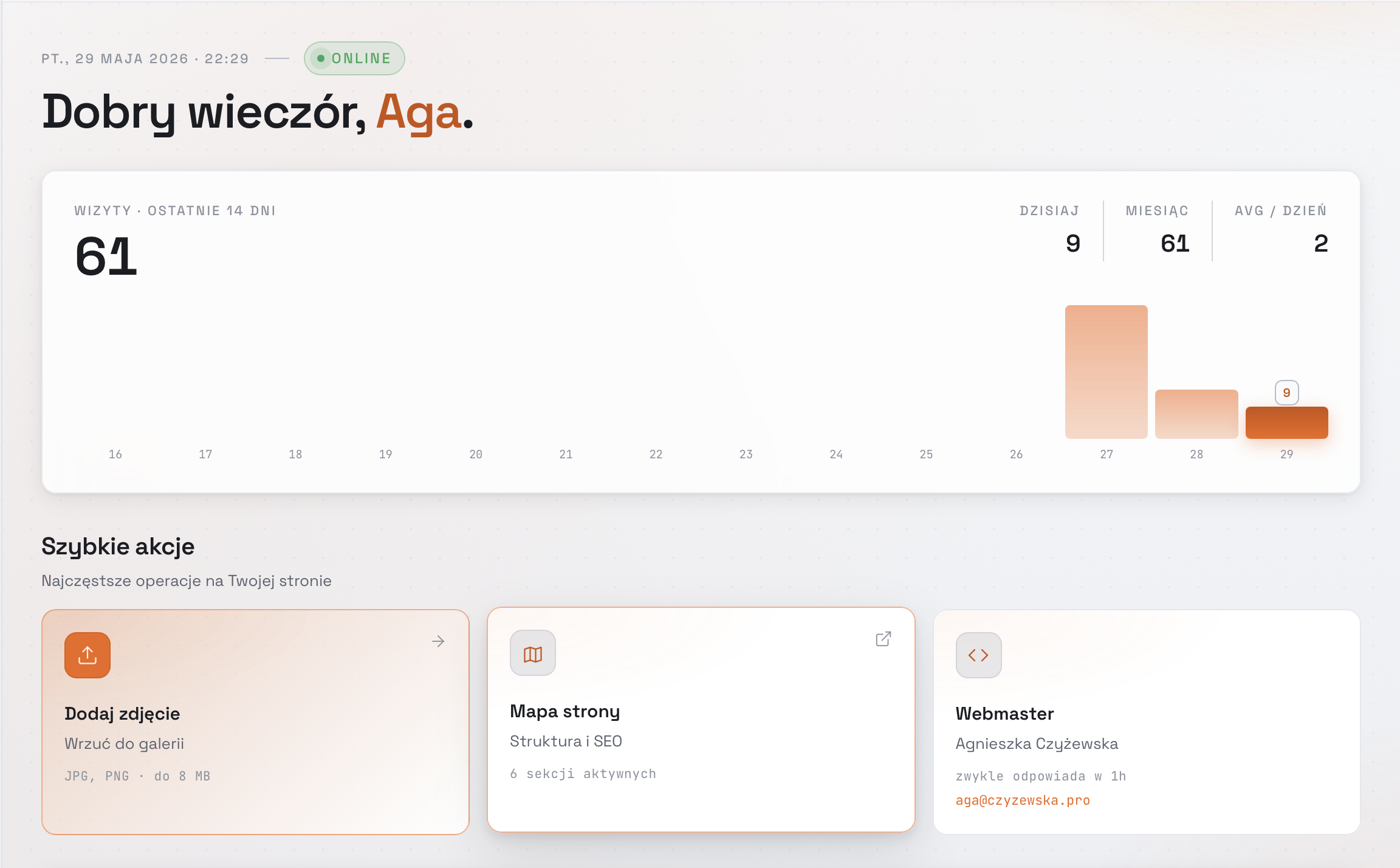 Panel administracyjny — widok desktop